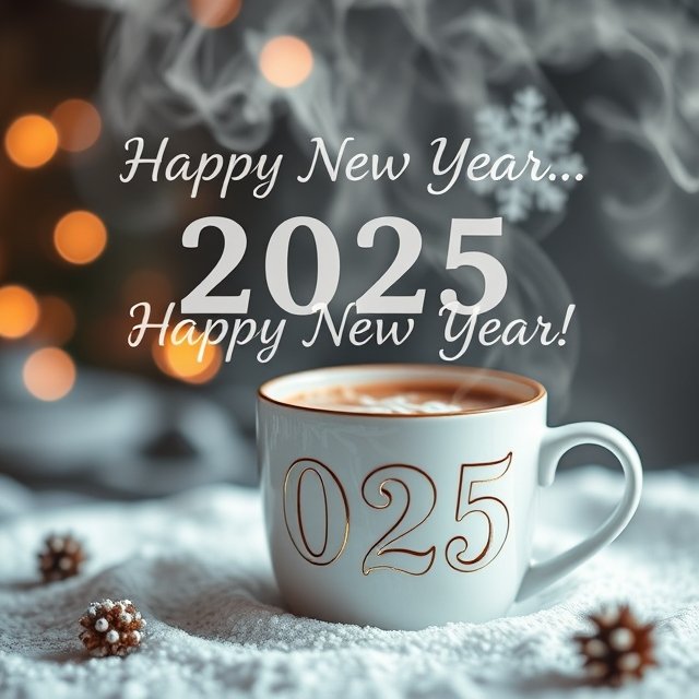 cup of hot chocolate with New Year's greeting