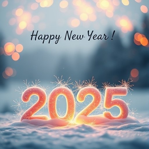 Happy New Year wish sculpture on the snow