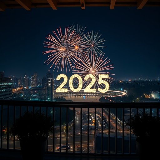 Fire works veiw from a balcony