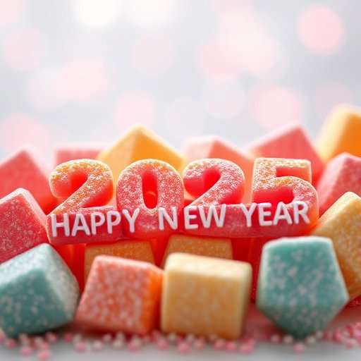 multi coloured cubic candies with Happy New Year