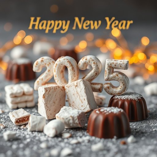 view of dark and white chocolates with Happy New year