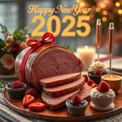 dinner setting with a beautifully arranged meal on Happy New year