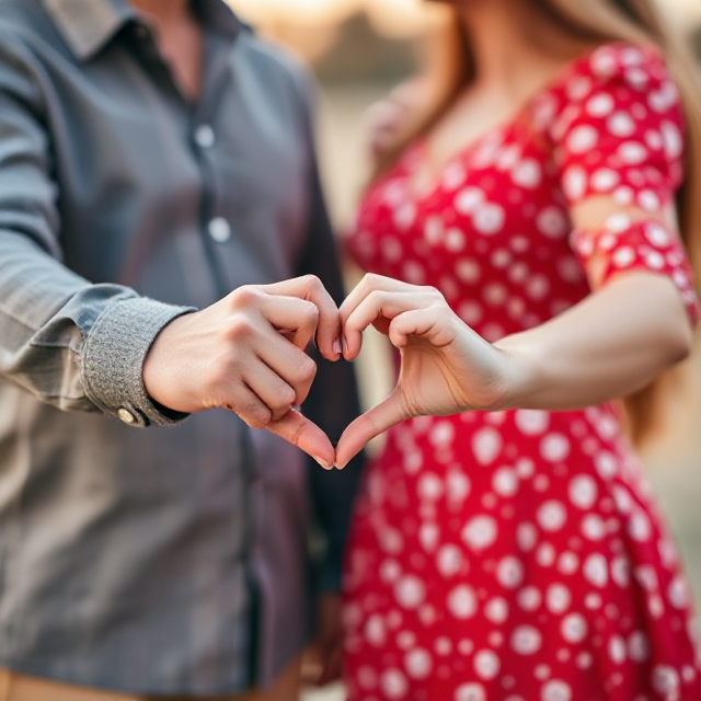 view of couples making hand heart