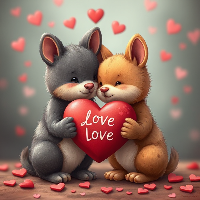 two bunnies with love symbol