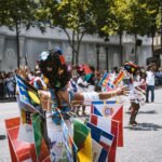 a girl and many flags